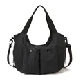 Bolso tote de cuadros negros y grises con bolsillos delanteros y correa ajustable - Negro