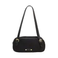 Bolso de hombro negro mate retro con detalles dorados y correa de cuero ajustable - Negro