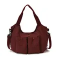 Bolso bandolera grande de lona a cuadros rojos con dos bolsillos frontales y correa - Rojo