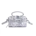 Bolso plateado estilo ballet con ribete de encaje blanco y detalle de lazo frontal - Plateado