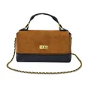 Bolso tipo cubo acolchado en ante marrón y cuero negro con correa de cadena dorada de lujo - Marrón