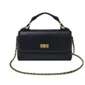 Bolso clásico de cuero acolchado negro con cadena dorada y cierre de giro manual - Negro