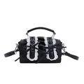 Elegante bolso negro estilo ballet con encaje blanco y detalles de lazos - Negro