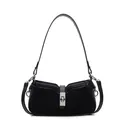 Bolso vintage de cuero negro mate y ante con costuras de diamantes y cierre giratorio plata - Negro