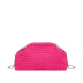 Bolso fucsia con textura tejida y correa de cadena de metal plateado para mujer - Rosa