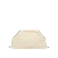 Bolso de punto crema con diseño tejido a cuadros y cadena fina en color plata - Blanco