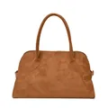 Bolso de mano minimalista en ante marrón caramelo con hebillas ajustables en vista frontal - Marrón Amarillento
