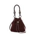 Bolso tipo cubo de terciopelo burdeos con asa de cuentas de madera retro - Rojo