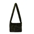 Bolso tote de felpa con estampado de leopardo verde oscuro y negro y correa ancha - Leopardo Verde