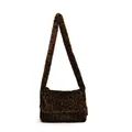 Bolso bandolera de felpa con estampado de leopardo, correa suave y solapa rectangular - Leopardo Café