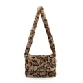 Bolso de hombro de felpa con estampado de leopardo, solapa y correa ancha - Leopardo Caqui