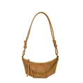 Bolso de hombro media luna mate en ante marrón con cadena dorada y correa nudo - Marrón