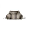 Elegante bolso concha con pata de gallo y cadena plateada en clásico blanco y negro - Caqui