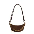 Bolso de media luna marrón esmerilado con cadena dorada y correa de ante retro chic - Marrón