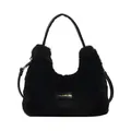 Chic sac à main en fausse fourrure noire avec poignée en cuir et broderie love - Noir