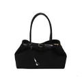 Bolso tote negro mate con asas de charol brillante y detalle de hebilla de cinturón chic - Negro