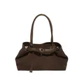 Bolso tote de ante marrón oscuro mate con correas de cuero y hebilla dorada - Marrón