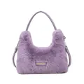 Sac à main tendance en fausse fourrure lavande avec étiquette et chaîne argentée - Violet