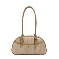 Sac sous le bras marron à texture tissée avec garniture en cuir et bandoulière réglable - Abricot