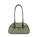 Sac à main vert olive à texture tissée avec bordure en cuir rétro et détails dorés - Vert