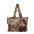 Bolso tote de peluche en patchwork marrón y beige de suave piel sintética con asas - Café