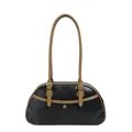 Sac sous le bras tissé noir rétro avec des lanières en cuir marron et boucles métal - Noir