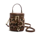 Bolso cubo retro con piel sintética de leopardo y cuero marrón para mujeres - Leopardo Marrón
