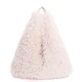 Pink plush faux fur tote bag with triangular design and soft PU leather handles - White