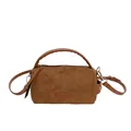 Bolso cilíndrico de ante marrón con logotipo PANTOR y correa de hombro ajustable - Caramelo