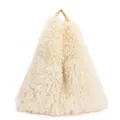 Plush cream faux fur tote bag with brown leather handles in a chic triangle shape - Yellow
