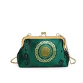 Green silk shell bag with gold round totem pattern and metallic chain strap - Green Ruyi Style