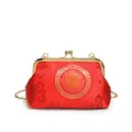 Elegant red silk shell bag with gold auspicious patterns and chain strap - Red Ruyi Style