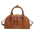 Elegante bolso baguette de ante marrón con asas de cuero y logo metálico de mujer - Marrón
