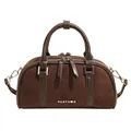 Bolso Boston de ante marrón oscuro con asas de cuero y logotipo de corazón plata - Marrón