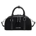 Bolso Boston negro mate retro con asas dobles y logo blanco de estilo moda coreana - Negro