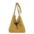 Bolso tote de felpa amarilla con forro de cuadros y etiqueta Star-picking en fondo blanco - Amarillo