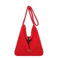 Bolso tote rojo de felpa con parche Star-picking y forro de cuadros para mujer - Rojo