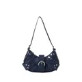 Bolso hobo azul oscuro con textura de cocodrilo y detalles de hebillas plateadas - Azul
