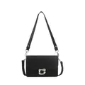 Bolso de hombro minimalista de ante negro mate con una elegante hebilla de metal plateado - Negro