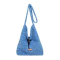 Bolso tote de punto azul peludo con textura de felpa y hebilla marrón decorativa - Azul