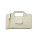 Bolso tote crema con textura de cocodrilo, asa hueca y correa de cadena dorada - Beige