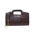 Bolso tote marrón oscuro con grabado de cocodrilo, asa integrada y cadena dorada - Marrón