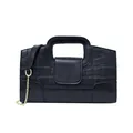 Bolso de mano negro con relieve de cocodrilo, cadena dorada y asa estructurada - Negro