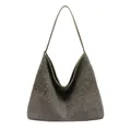 Bolso tote verde oliva mate con diamantes brillantes y diseño hobo de moda - Verde