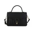 Elegant black lychee grain handbag with U-shaped buckle and vertical quilted details - Black