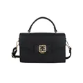 Elegante schwarze Handtasche mit Litschi-Struktur, klassischer Schleife und goldener Schnalle - Schwarz