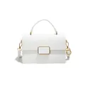 Sac à main blanc motif litchi avec fermoir magnétique doré et bandoulière amovible - Blanc