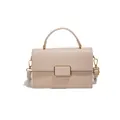 Sac à main beige chic texturé litchi avec poignée et boucle dorée rectangulaire - Abricot