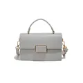 Sac à main gris clair texture litchi avec boucle dorée et bandoulière réglable - Gris clair