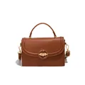 Sac à main en cuir marron caramel avec texture lychee et fermoir rond doré chic - Marron